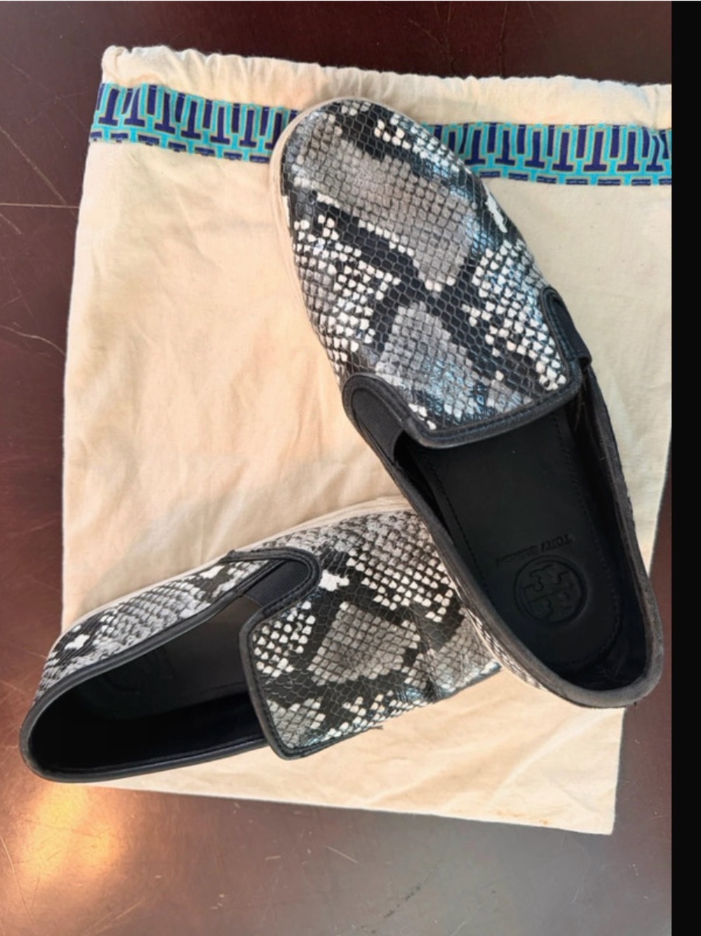 Tory Burch Black & Gray Snake-Print Slip-Ons